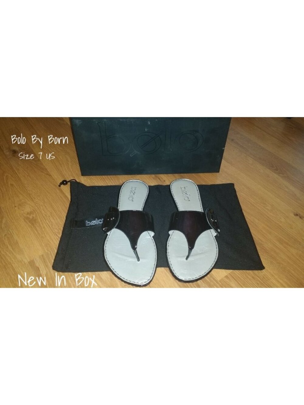 Bolo By Born Black Patent Thong Sandals for Women - Size 7 US - New in Box